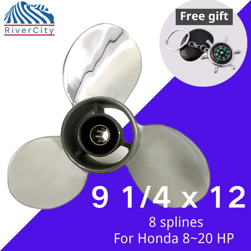 Boat Propeller 9 1/4x12 For Honda 8HP 9.9HP 15HP 20HP Outboard Screw Boat Motor Stinless Steel a Propeller 3 Blade 8 Spline