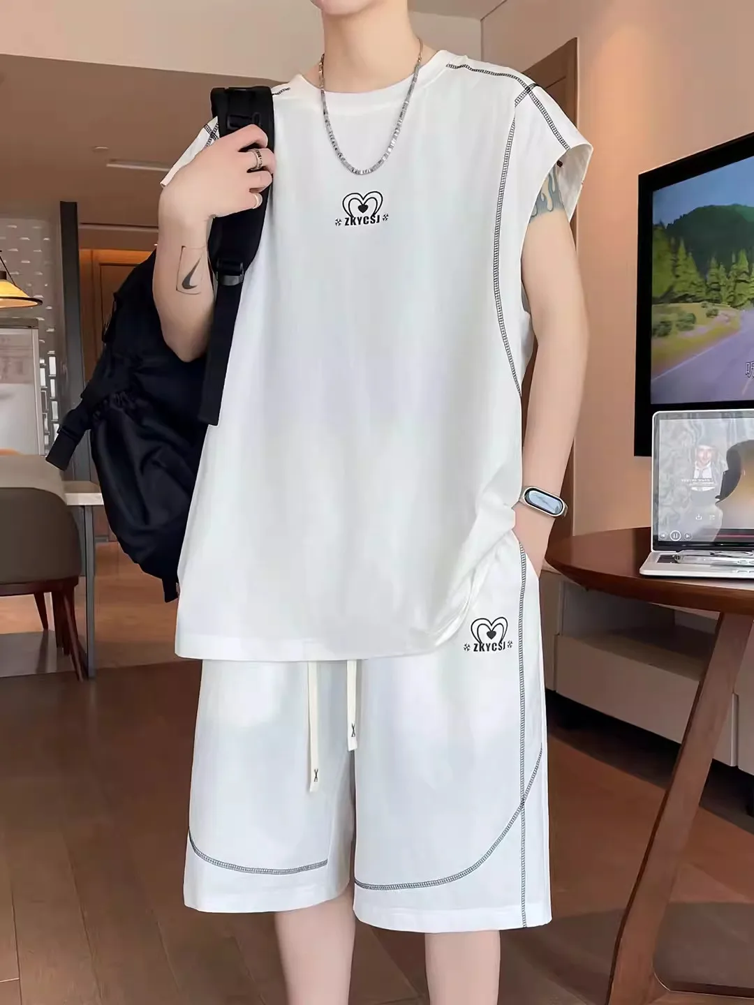 

Summer Youth Svel T-irt Men's 2025 New High School Junior High Student Trendy Brand Thin Casual Sports Set