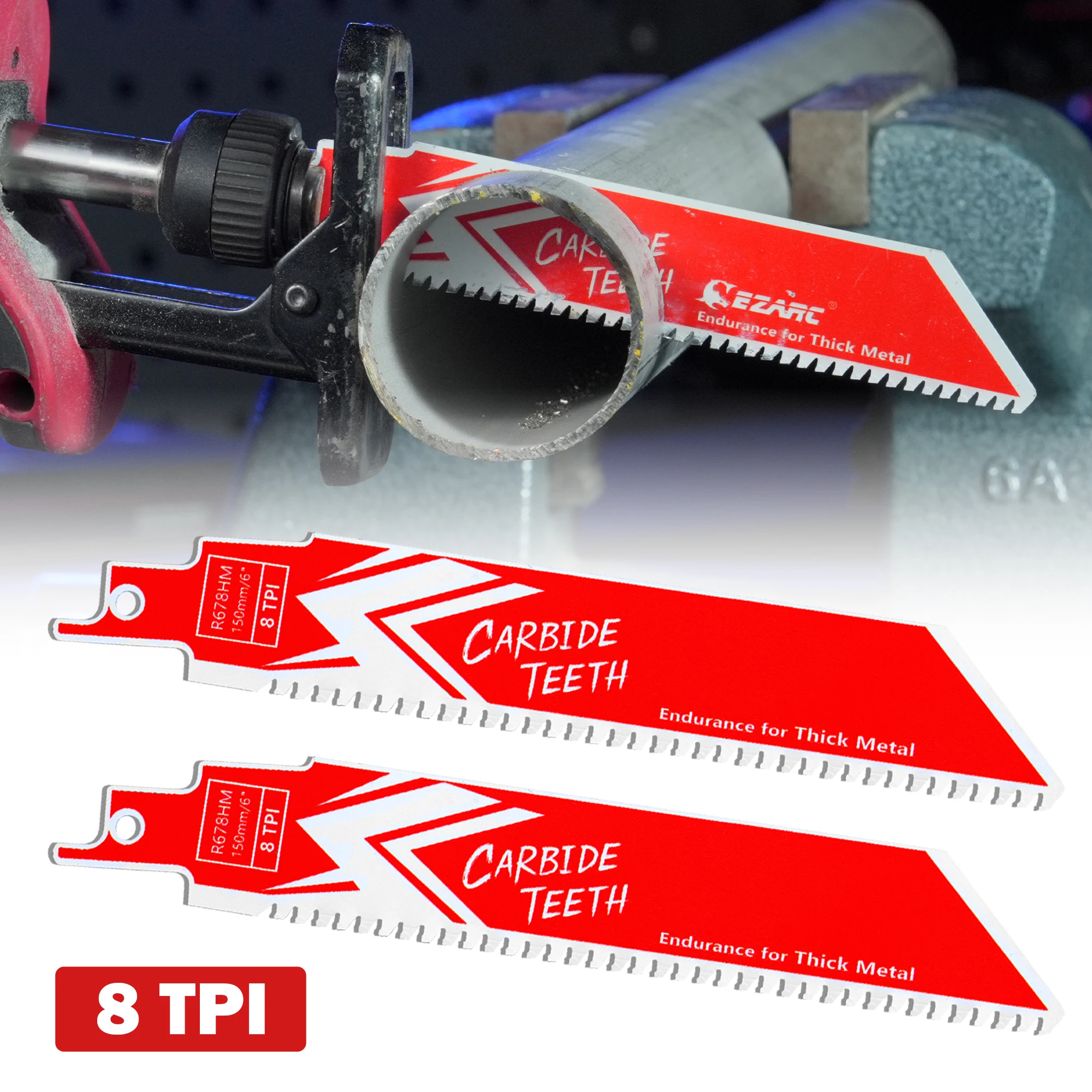 EZARC 150mm Carbide Reciprocating Saw Blade Endurance for Thick Metal, Cast Iron, Alloy Steel, 6-Inch 8TPI Heavy-Duty Saw Blades