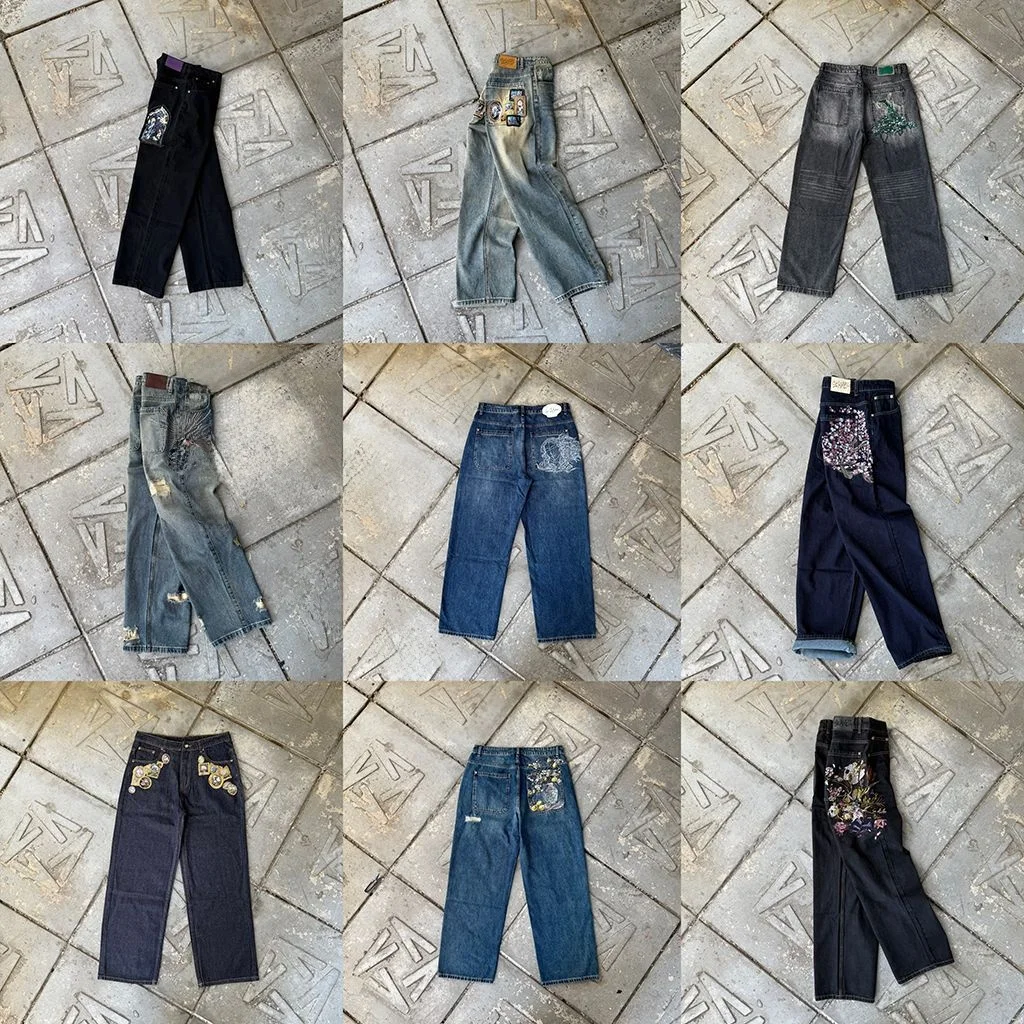 

Casual Straight Leg Jeans Derschutze Hip Hop Style Loose Fit Teenager Jeans mid Waist Zipper Closure Casual Leisure Pants