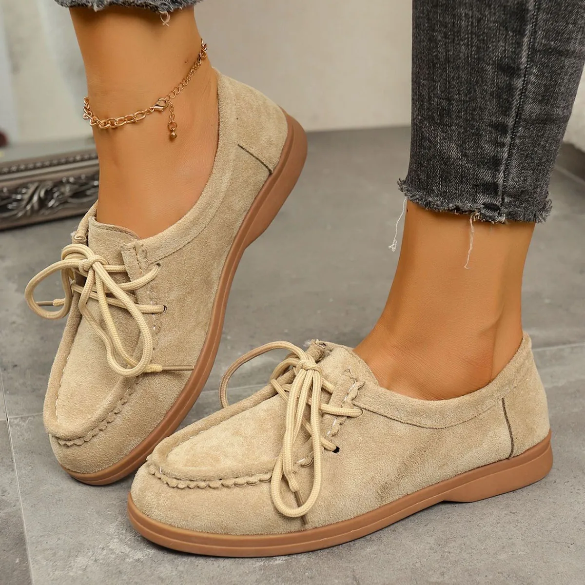 

Осенние женские коричневые фланелевые мокасины в стиле ретро, удобные повседневные лоферы на мягкой подошве с круглым носком, женские повседневные тонкие туфли на плоской подошве