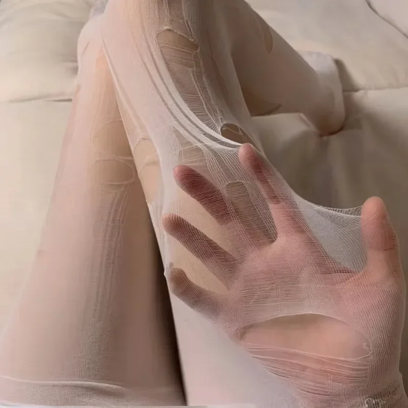 Medias fáciles de rasgar, calcetines finos desechables rasgados a mano, medias sexis extraíbles para mujer, calcetines abiertos de seda negra