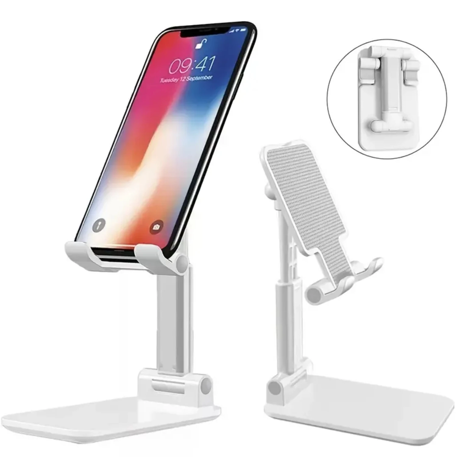

Convenient, Foldable, and Adjustable Hands-Free Cell Phone Stand - Portable Tablet Bracket with Height and Angle Adjustment for