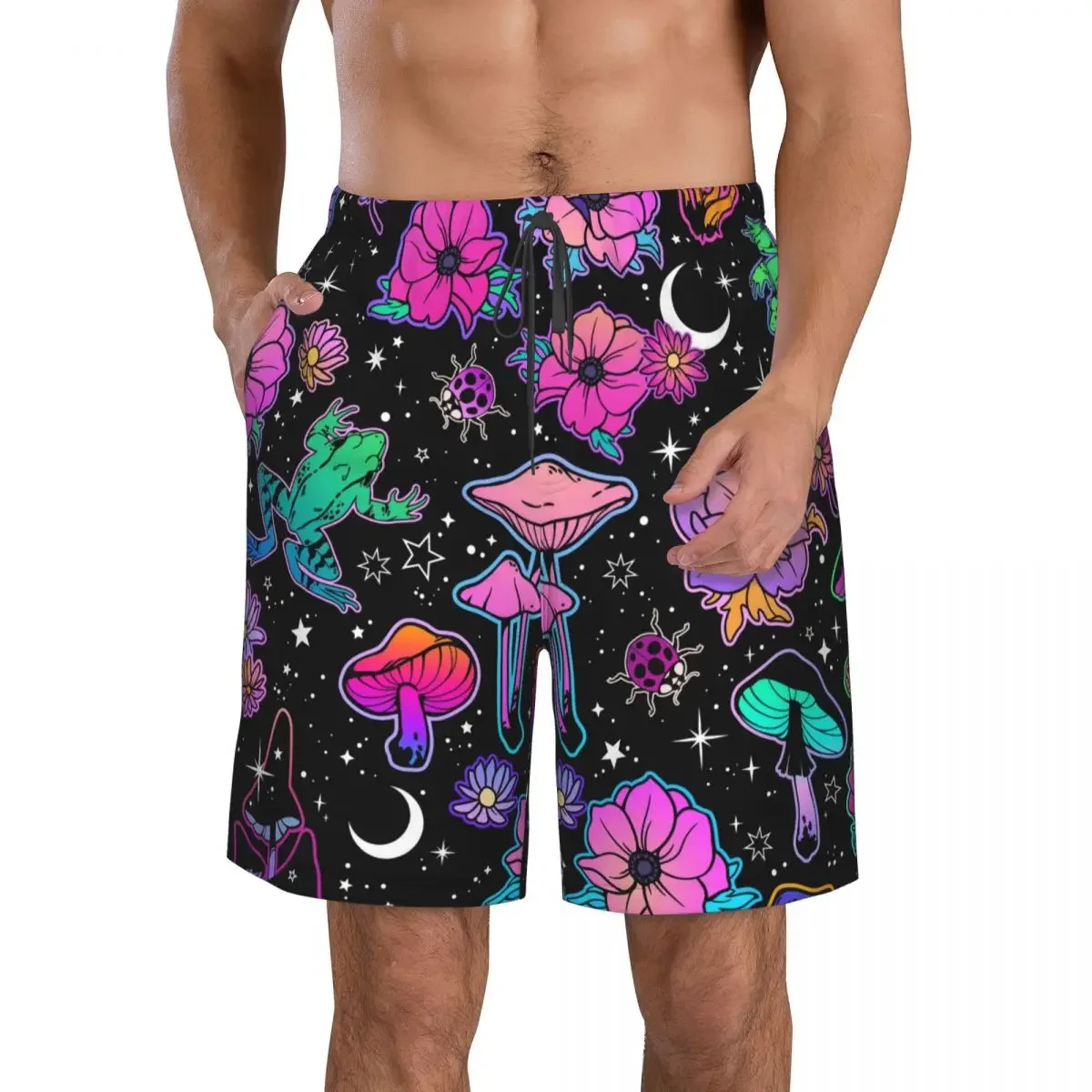 Swimsuit Beach Quick Drying Trunks Magical Flowers Mushrooms And Frogs Swimwear Briefs Board Shorts Beachwear