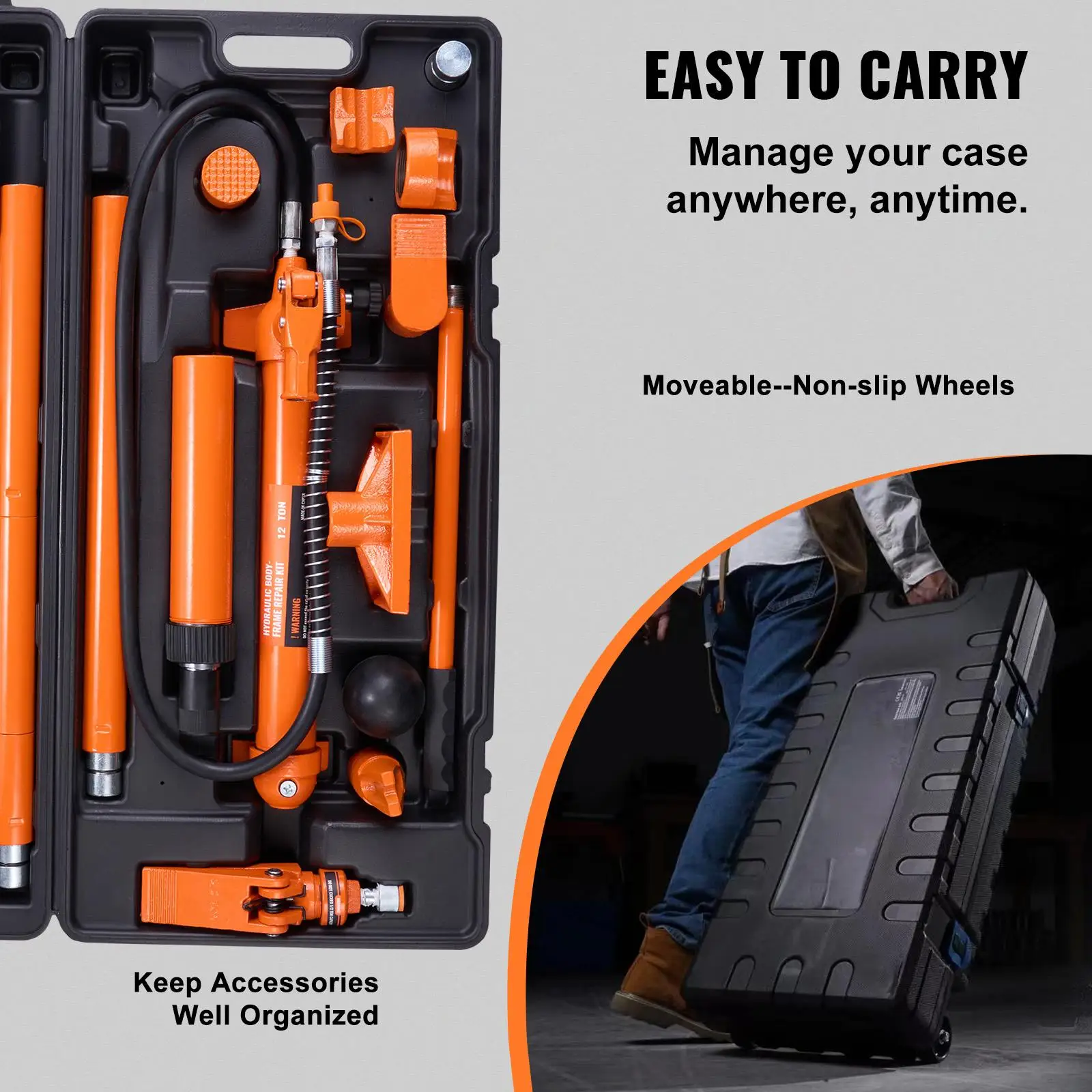 12 Ton Hydraulic Ram Jack Kit with Pump and 4.6 ft 1.4 m Oil Hose Portable Hydraulic Repair Tool Set with Storage Case for automotive Garage Farm Mechanic 26455 LBS