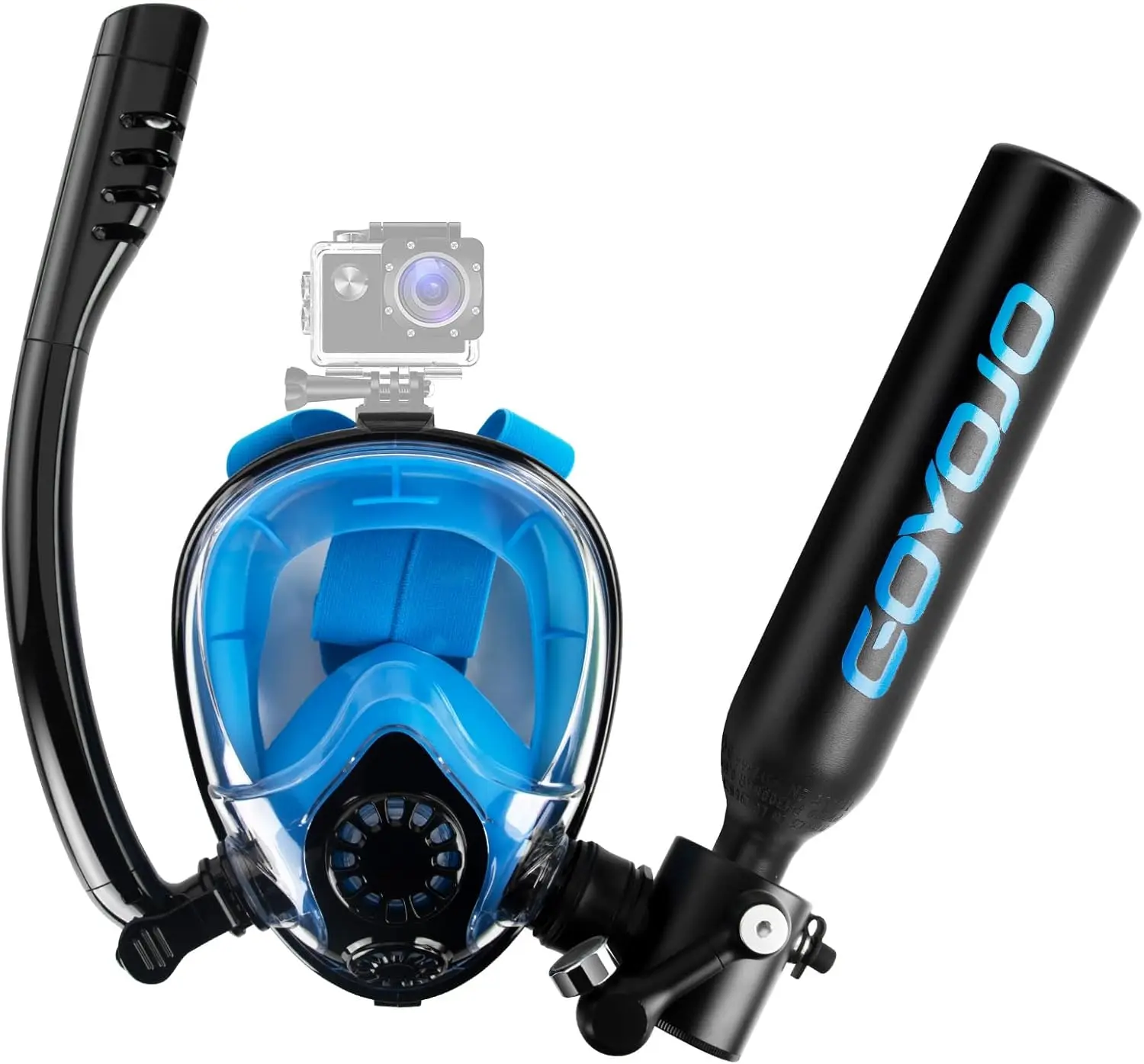GOYOJO Mini Scuba Tank & Full-Face Snorkel Mask Combo, 0.5L for 5-8 Min Underwater Breathing