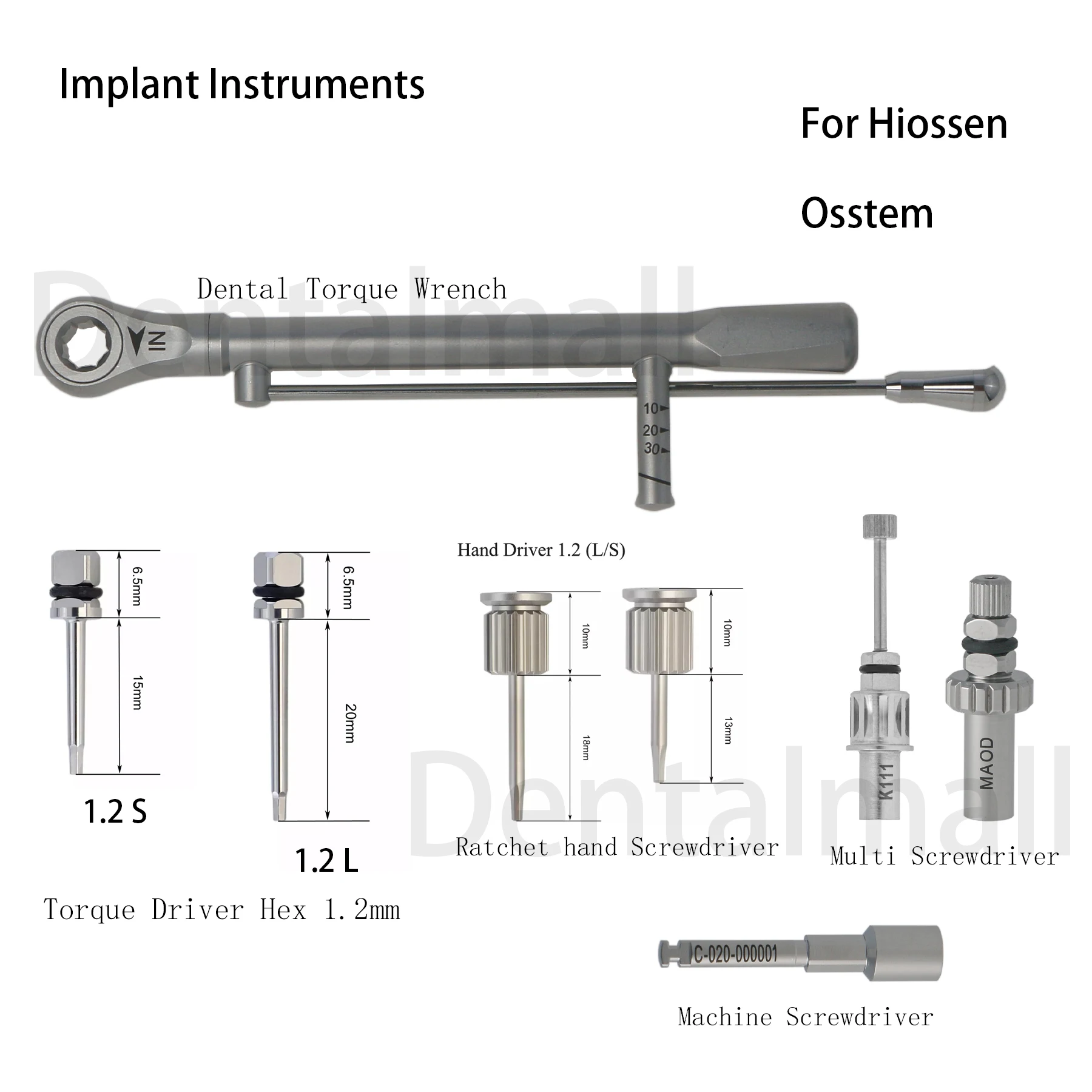 Hiossen Implant Hex 1.2 Drive Multi/Hand/Latch Screwdriver Torque Wrench