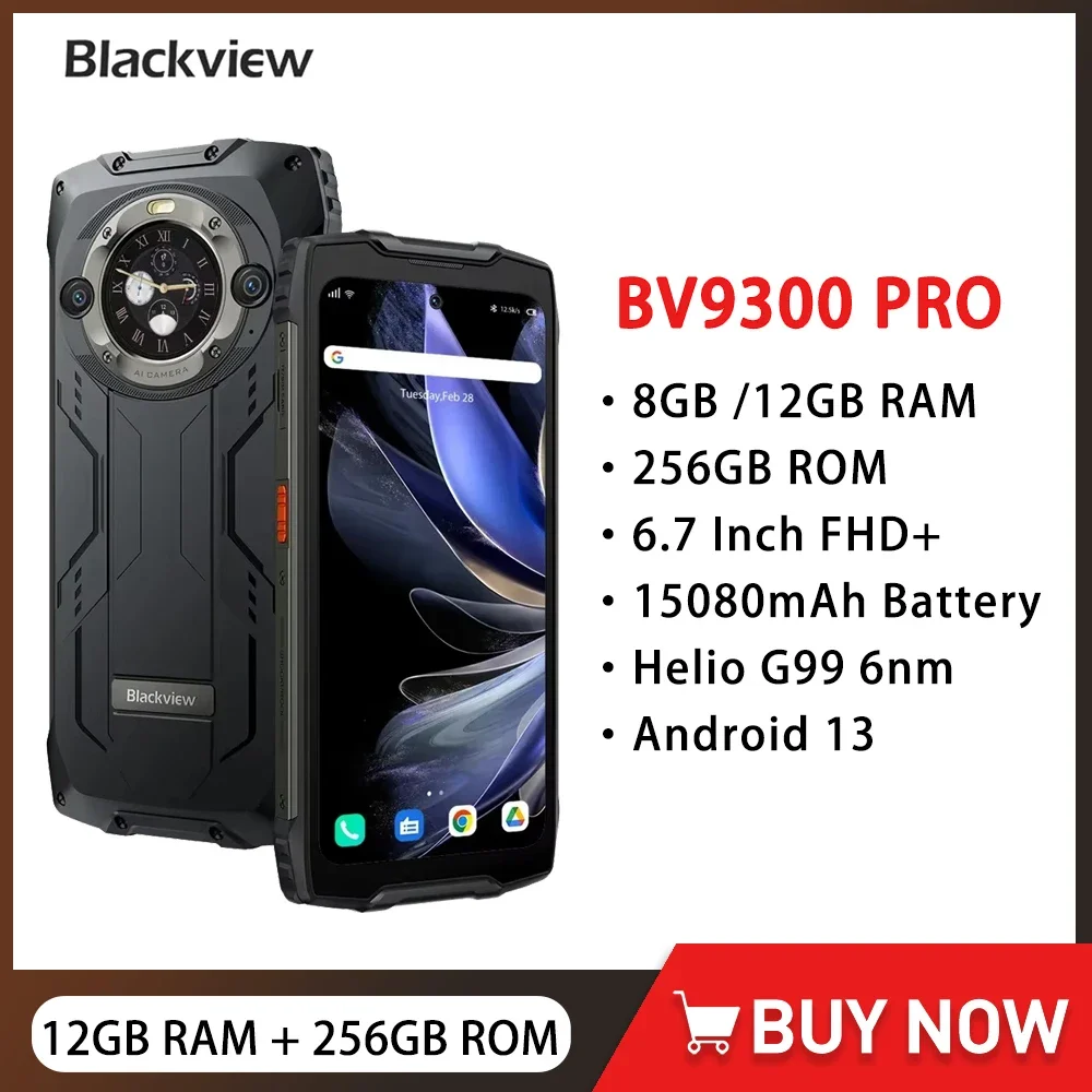 Blackview BV9300 Pro Rugged Smartphone Android Octa Core 256GB ROM 8GB/12GB RAM 15080mAh 64MP 6.7 Inch Helio G99 Cellphone NFC