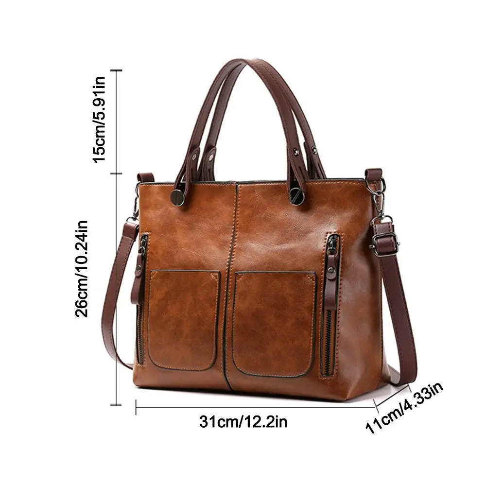 Ladies Vintage Leather Shoulder Bag, Large Leather Purses Work Bags with Multi-Pocket Tote Bag Crossbody Handbags for Women