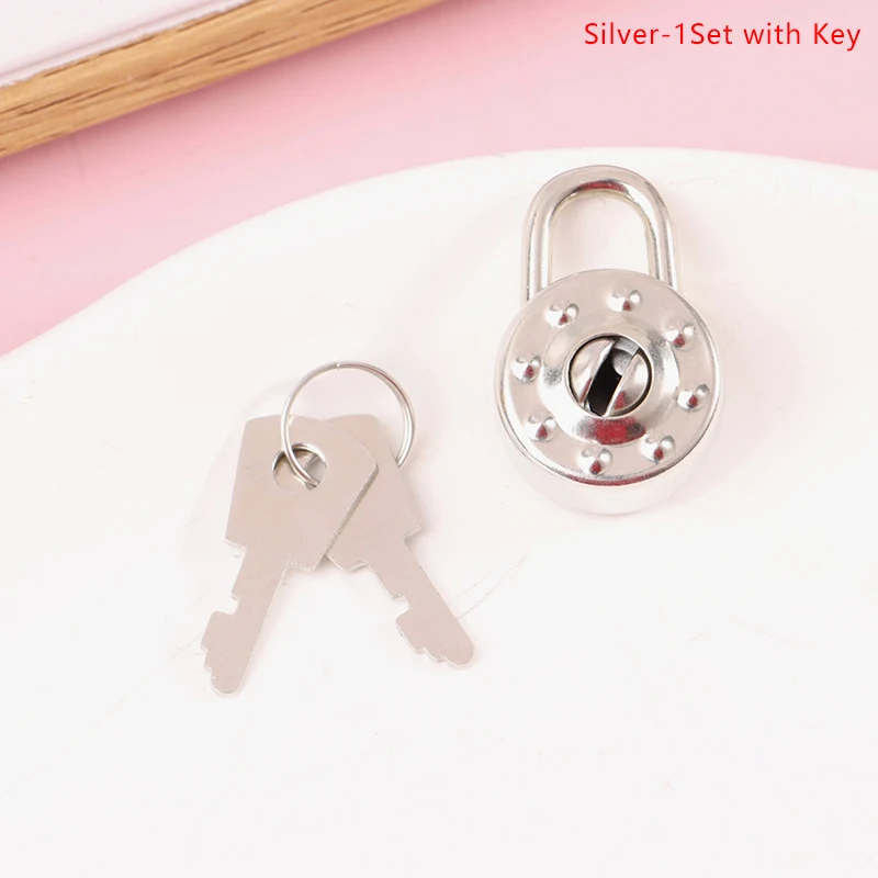 

1Set Mini Round Shape Padlock Luggage Hardware Locks With Key Lock For Travel Wedding Jewelry Box Diary Book Suitcase