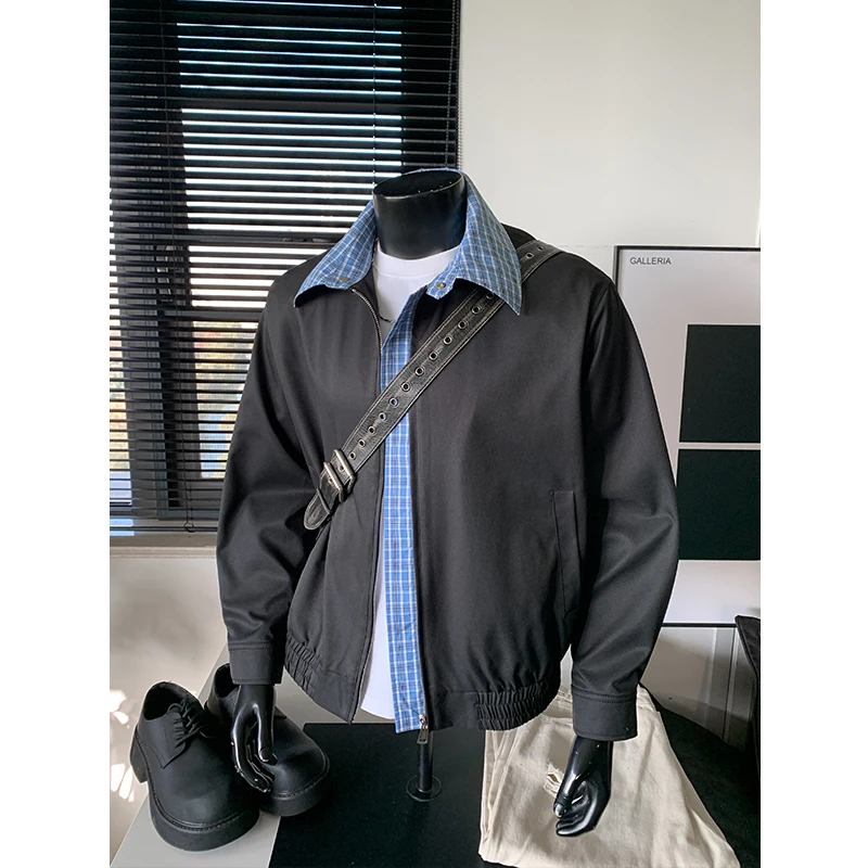 Classic Plaid Lapel Fake Two-piece Men's Loose Jacket Autumn Brand New Large Size Clothing Korean Casual Cityboy Minimalist Coat