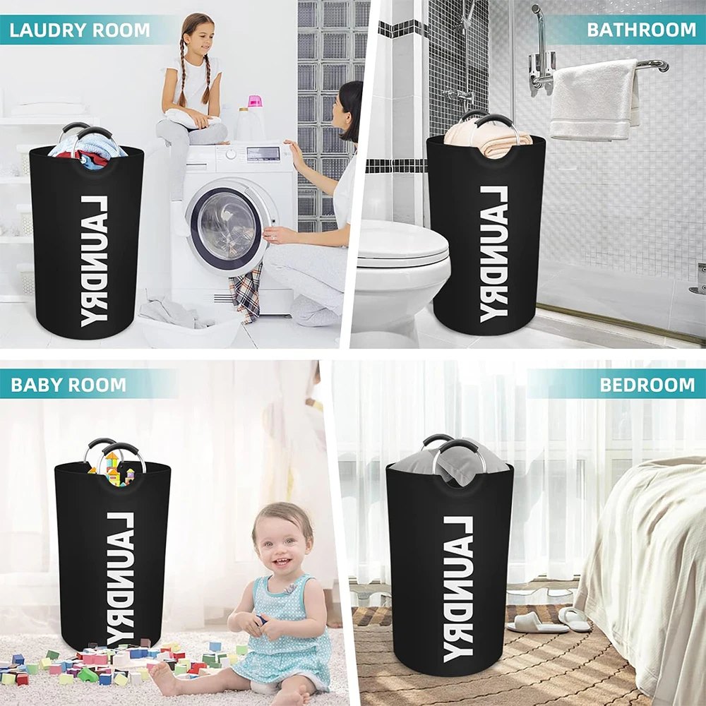 90L Large Collapsible Laundry Basket with Padded Handles Heavy Duty Foldable Oxford Fabric Laundry Hamper Tall Laundry Bag view 6
