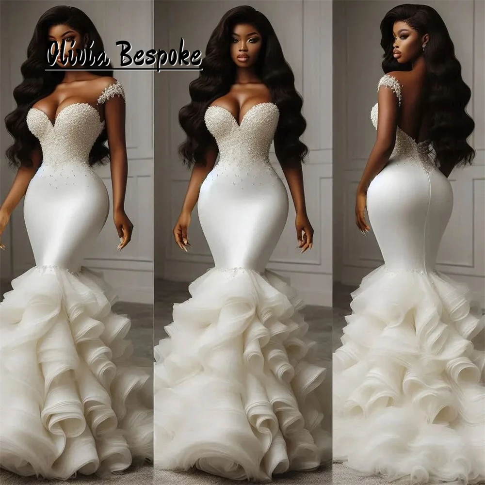 

Excellent Crystal Beading African Brides Wedding Dress Luxury 2025 Aso Ebi Mermaid Ruffles Train vestidos novias boda Customized