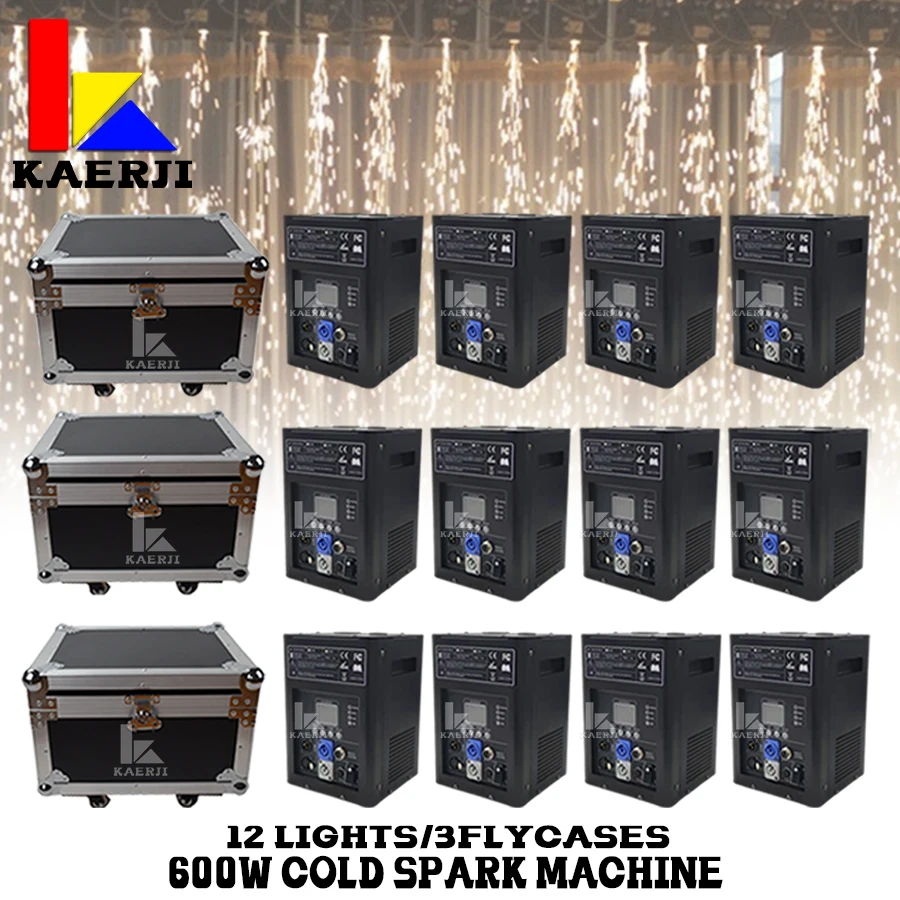 

KAERJI 12Pcs 600W Cold Spark Machine With 3Pcs Flight Cases DMX Remote Cold Fireworks Fountain Spark Stage Sparkular Machine