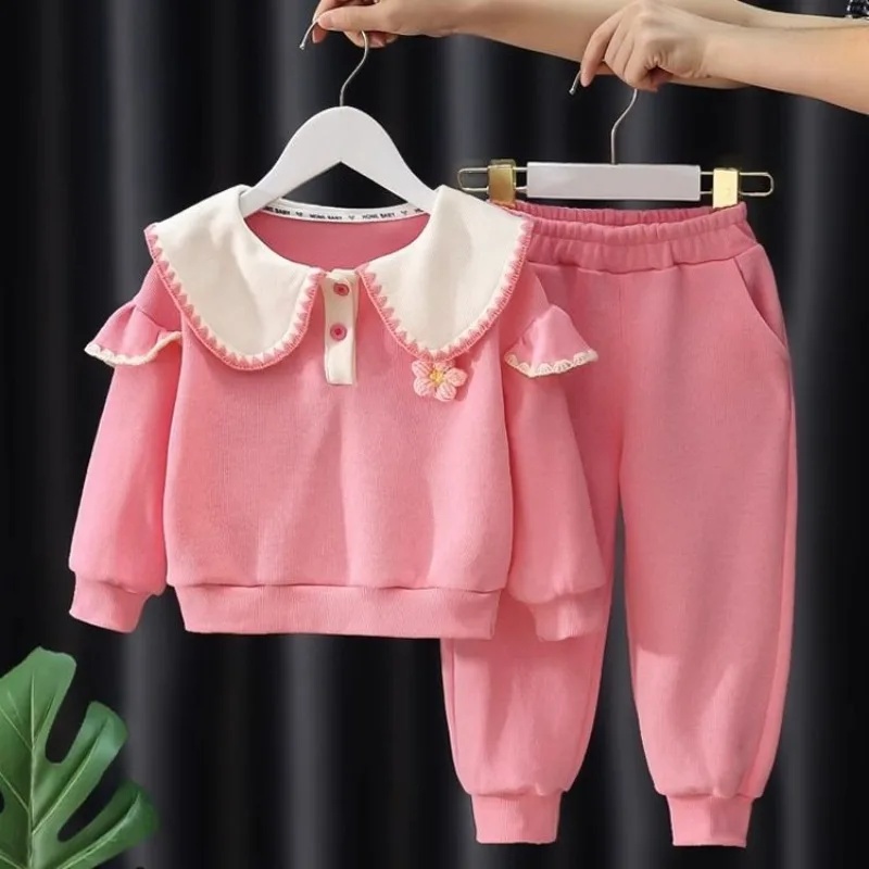 Conjunto de ropa de otoño para niños y niñas, Sudaderas con cuello mandarín, Jersey, Top y pantalones, traje de 2 piezas, trajes dulces