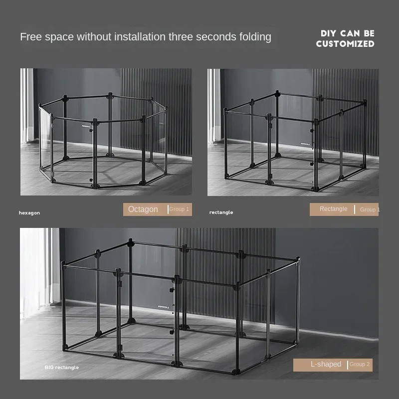 Adjustable Modern Acrylic Pet Fence for Medium/Large Dogs, Transparent Indoor Freestanding Dog Pen with High Play and Rest Area