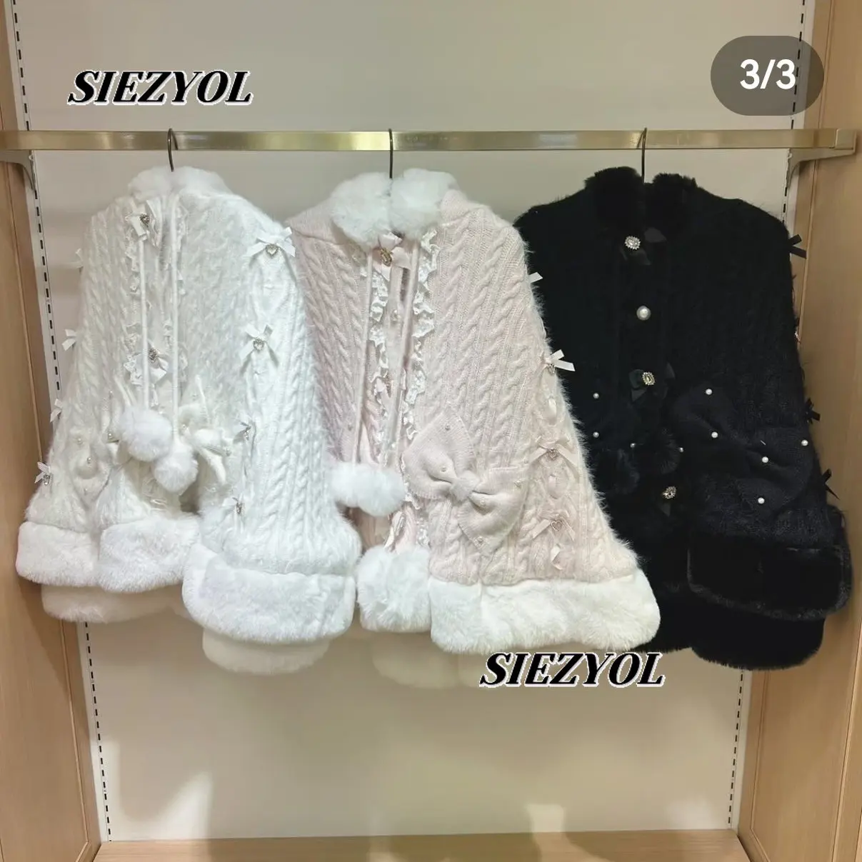 Japanese Style Easiest for Match Sweet Cute Furry Hooded Knitting Cloak Fashion Winter New Single-breasted Bows Cardigan Coat