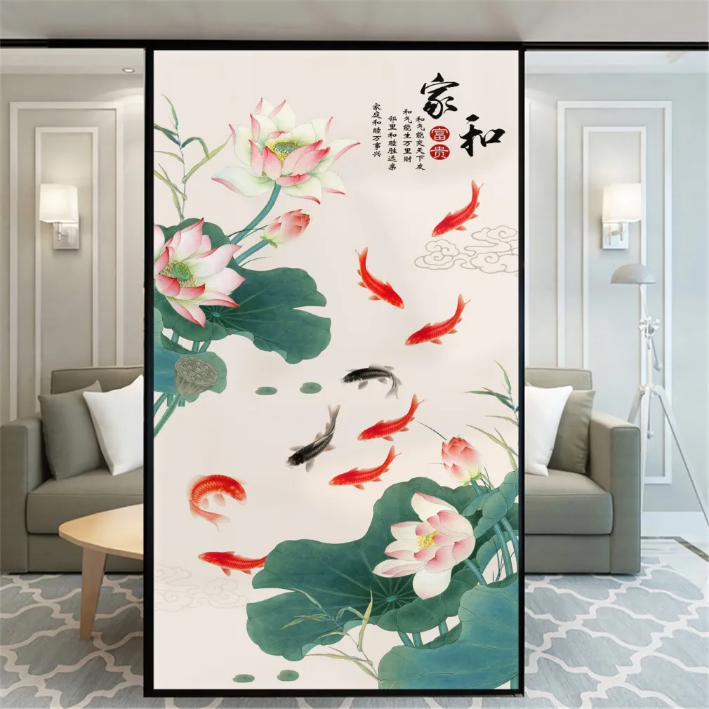 No Glue Static Cling  Privacy Window Film Chinese Bird Flower Painting Stained Glass Decorative Window Sticker  Window Tint 20A