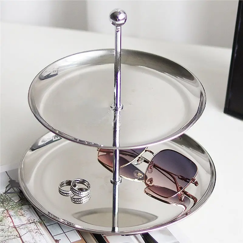 ABJO-Multi-Layer Display Plate For Jewelry Keys Cakes Organizer Tray In Stainless Steel With Non-Slip Base- Store Counter Shelf