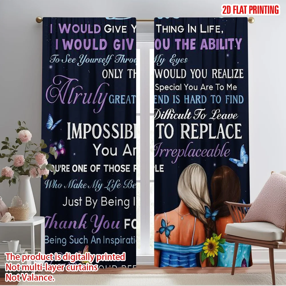 2pcs,2D plane printing Window Curtain Bestie Inspiration Durable 100% Polyester Fabric (without rod) Decorations For Home Ldeal