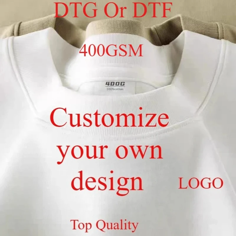 Personaliza tu propio diseño, impresión Digital DTG, 400GSM, algodón pesado, camisetas de gran tamaño para hombres de alta calidad, 3XL, bricolaje, su logotipo