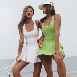 2024 Pad Anti Shorts Yoga Set Gym Women One Piece Jumpsuit Tennis Skirt Running Workout Fitness Active Wear Outfit Suits