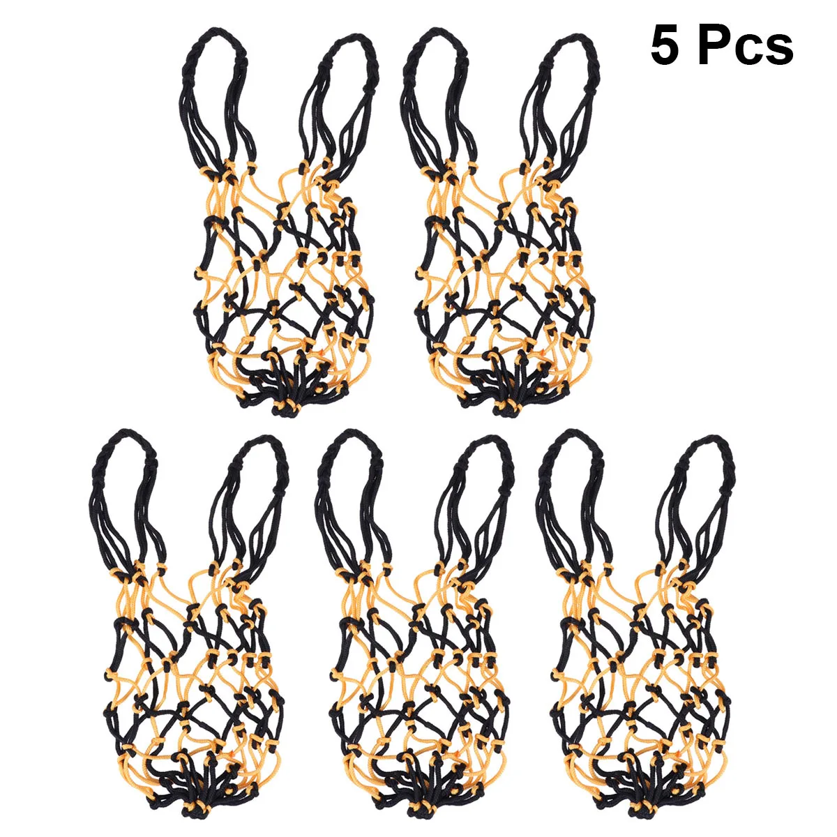 5Pcs Nylon Mesh Ball Bag Heavy Duty Drawstring Storage Carrier for Basketball Soccer Training School Use Yellow Black