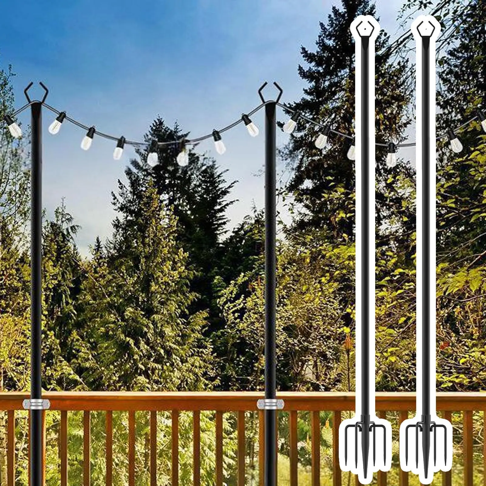 String Light Pole String Support Rod For Garden Heavy Duty Outdoor Light Support Poles For Lawn Deck Garden Terrace Driveway