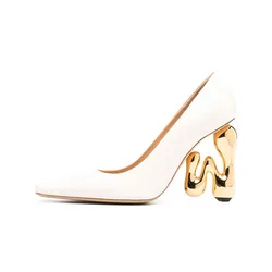 Arden Furtado 2024 White women's shoes fashion Square toe Metal Alien heel shoes Asaguchi Super high heel Mixed Colors pumps
