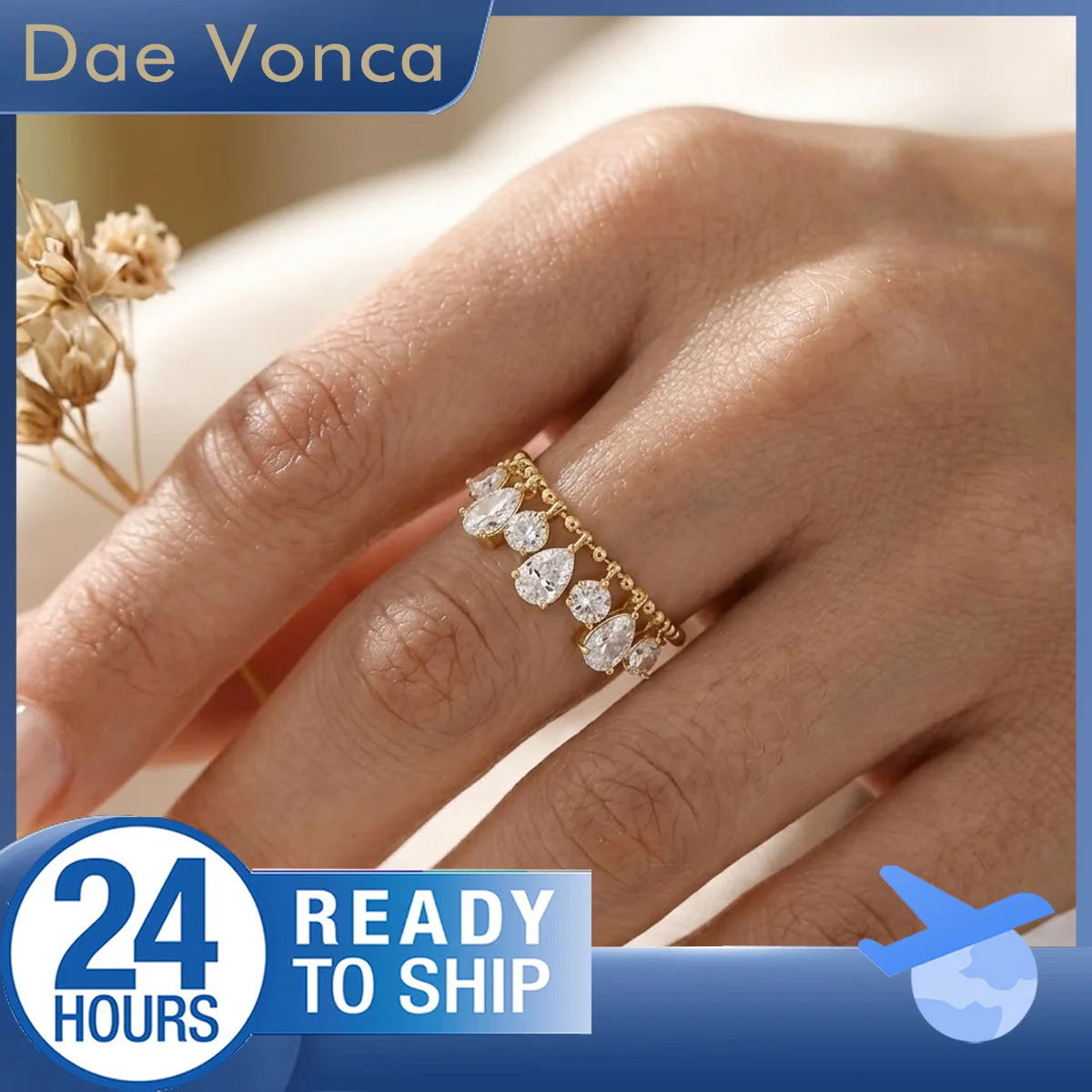 

Pear Cut Lab Created Diamond Ring Solid 18K Yellow Gold CVD/HPHT Lab Grown Diamond Ring Floating Adjustable Diamond Ring