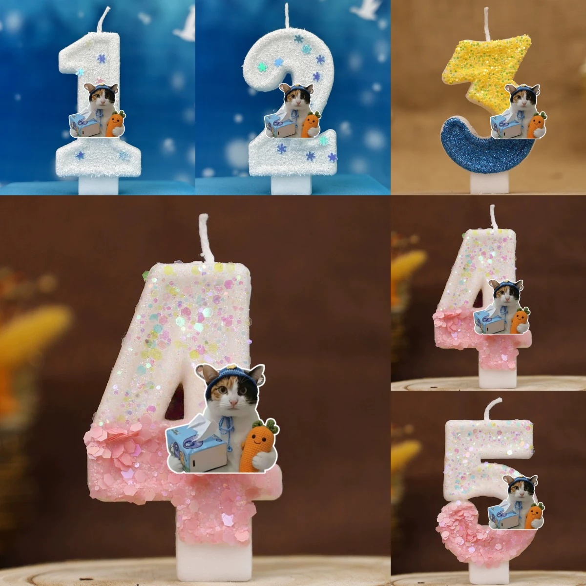 Carrots or Tissue Cats Birthday Cake Topper Decorated Digital Pet Candle Children Delicate 0-9 Number Party Decor Gift Boy Girl