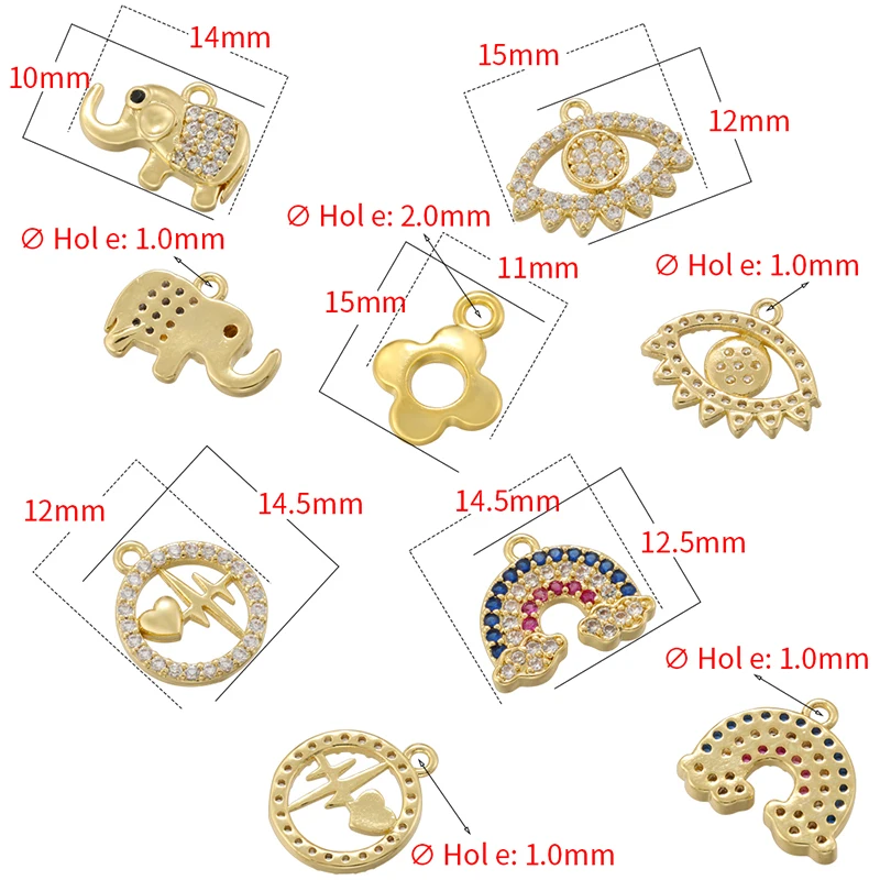 ZHUKOU 5 kinds of pendant elephant rainbow evil eye heart set zirconia diy jewellery accessories wholesale:VD1523-VD1527