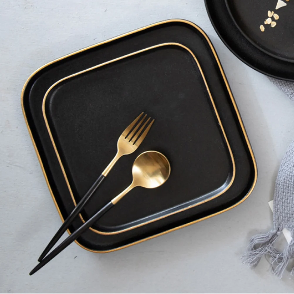 

1Pcs Ceramic Square Plate 6 Inch Golden Black Dull Polish Elegant Restaurant Hotel Steak Sushi Dish Ceramic Dish