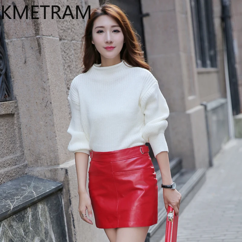 KMETRAM 100% Top Layer Sheepskin Skirts for Women Genuine Leather Mini Pencil Skirt Woman 2025 Fall Clothes юбка женская