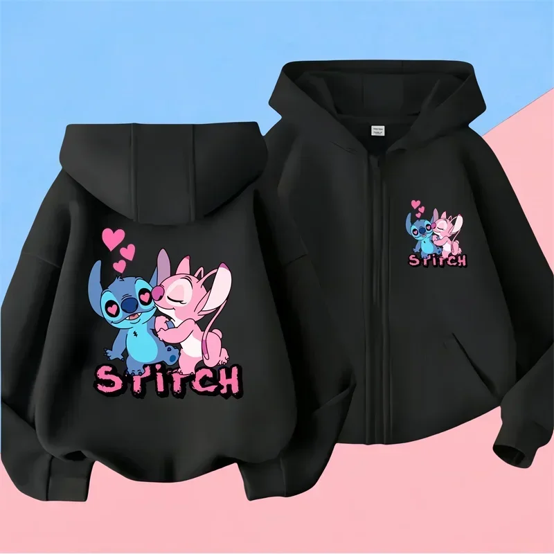 

Kawaii Lilo Stitch Толстовка на молнии Детская одежда Одежда для девочек Модная одежда для маленьких мальчиков Осенняя теплая толстовка с вышивкой Детский топ