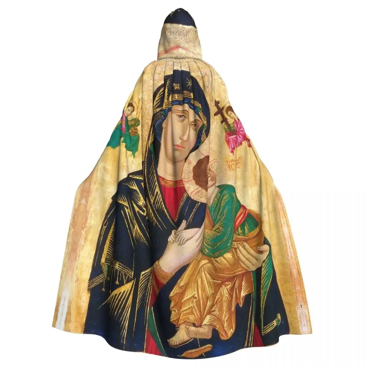 Adult Cape Hooded Maria Holy-Mother Of God Medieval Costume Witch Wicca Vampire Elf Purim Carnival Party