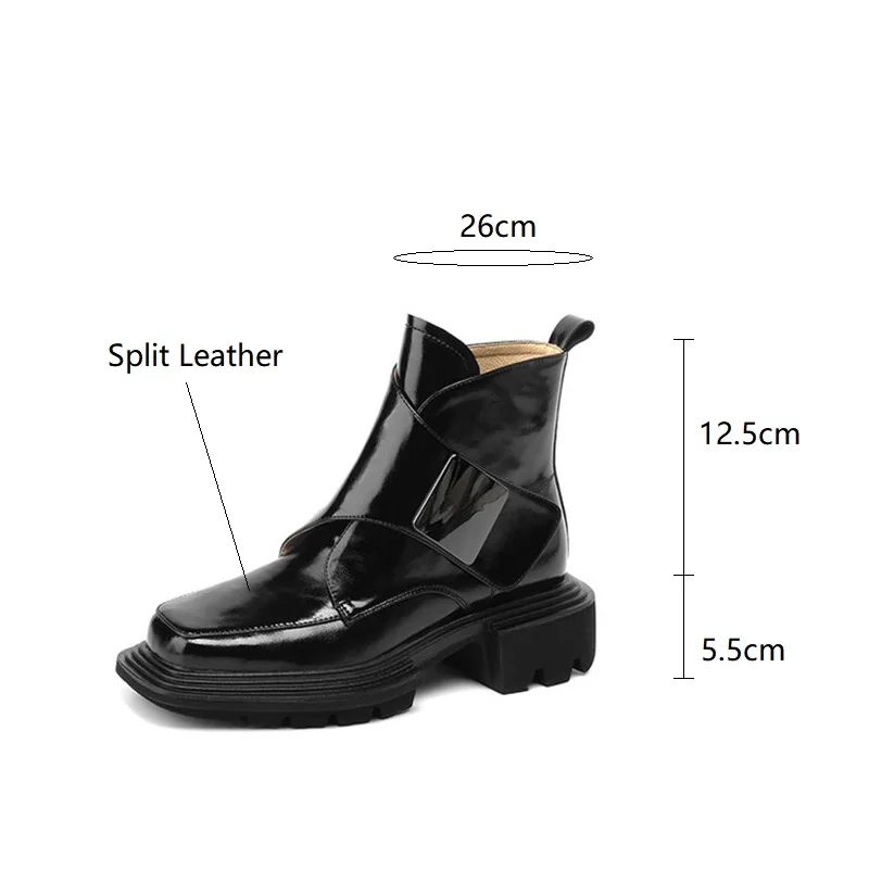 New Winter Split Leather Women Boots Square Toe Chunky Heel Platform Boots for Women High Heels Short Boots Concise Ladies Shoes