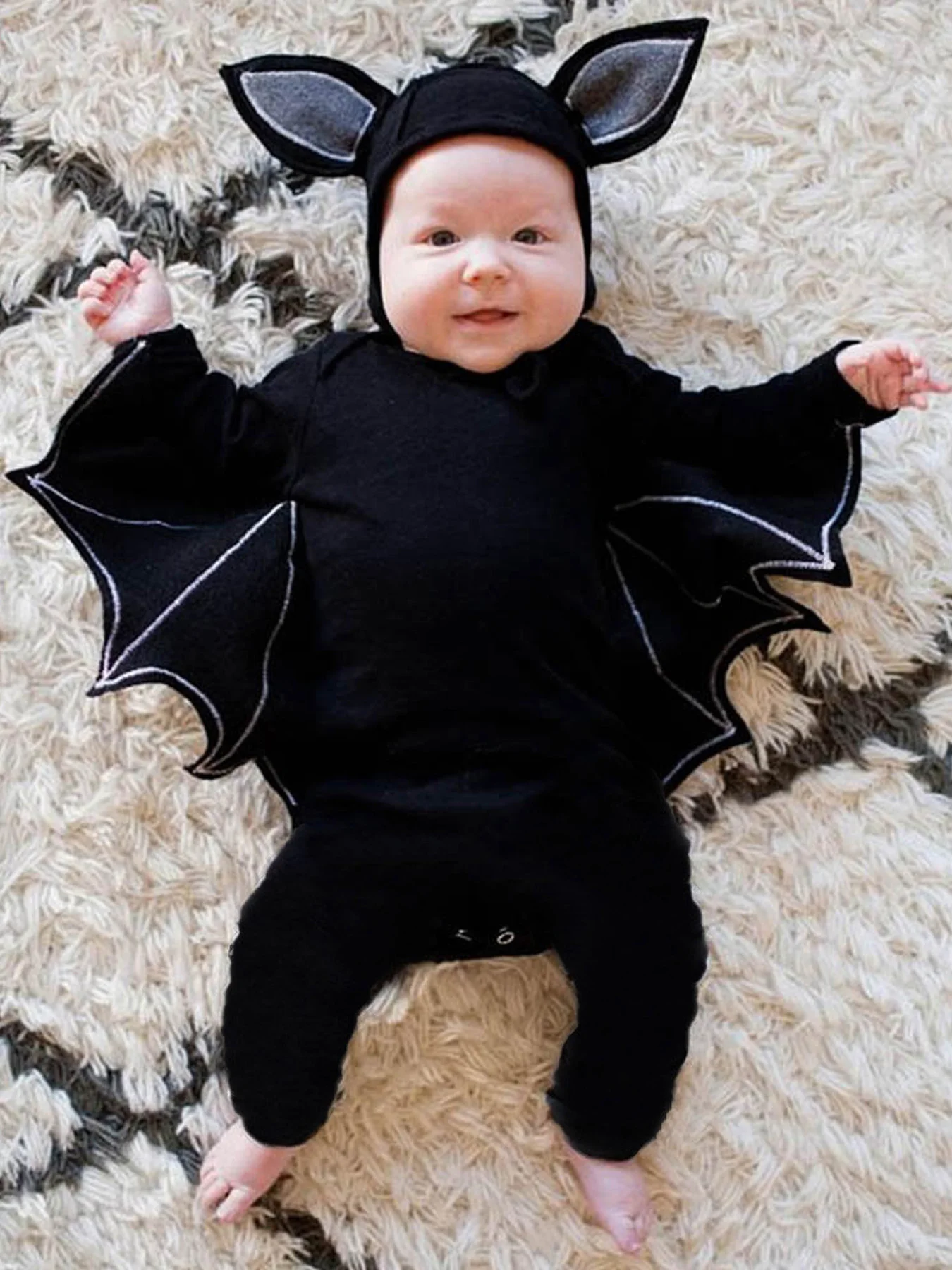 Boys and girls European and American spring and autumn Halloween Batman hooded long-sleeved jumpsuit romper two-piece children&#