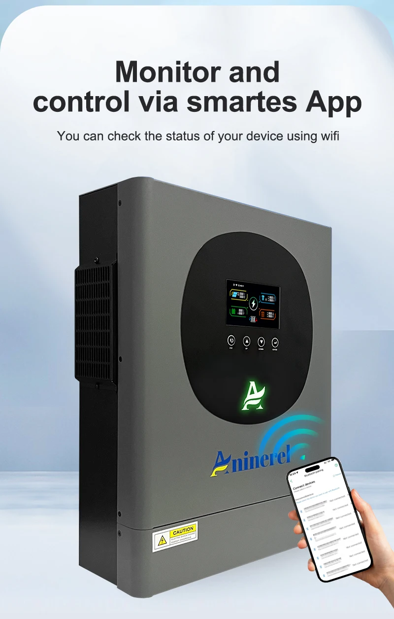 Aninerel 2,5 kW 12V 6,2 kW 48V Hybrid-Solarwechselrichter mit Dualausgang, Farb-LCD-Display und RGB-Beleuchtung, MPPT 120A PV 160VDC 500VDC – Detail 18