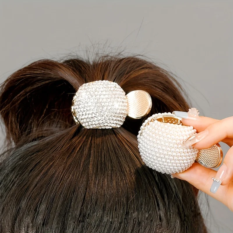 Elegant Rhinestone-Pearl Metal Hair Claw | Secure & Chic Ponytail Holder | Minimalist Style for Sophisticated Looks