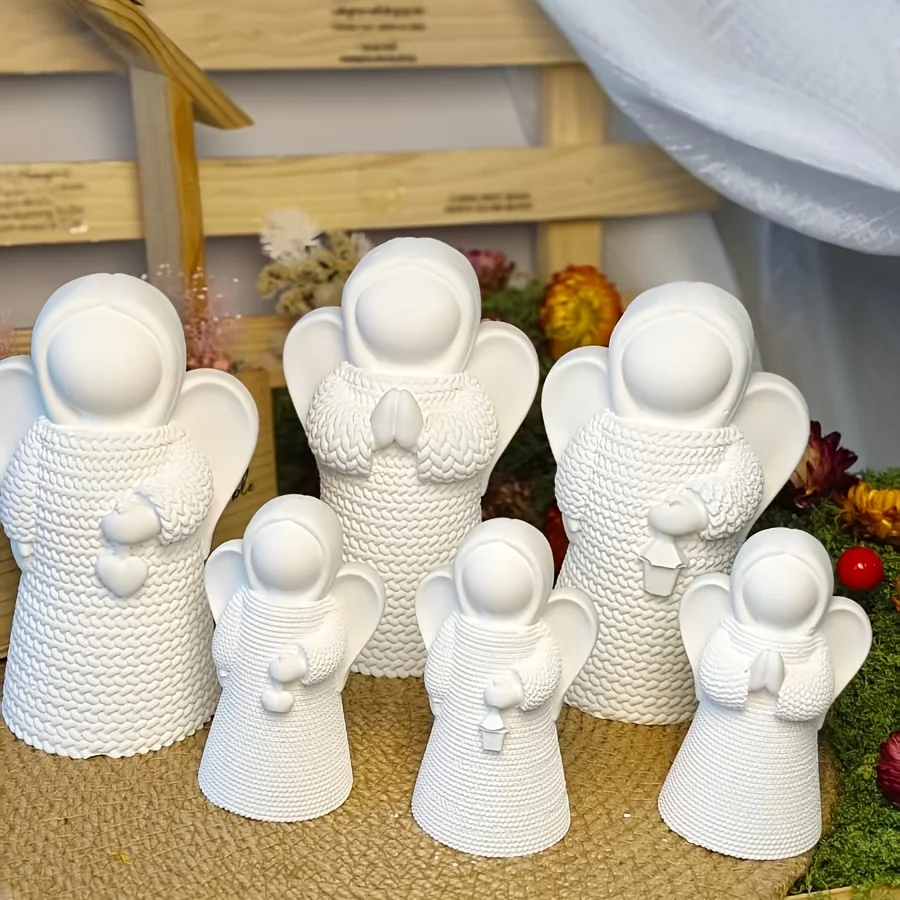 

Nordic Style White Resin Angel Clay Mold (6 Styles) - Hand-Painted Prayer, Heart & Candle Holder Design