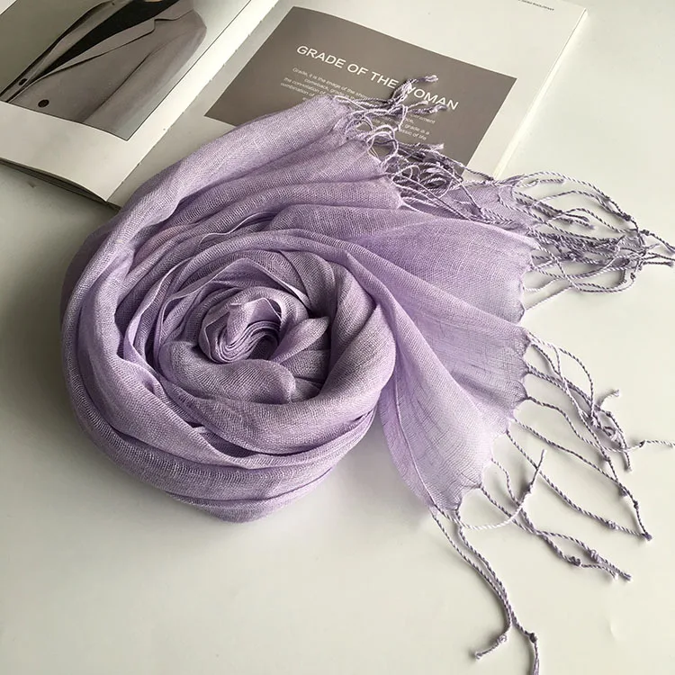 

Elegant Soft Solid Women 100% Linen Flax Tassel Scarf Summer Travel Sunscreen Long Shawl Elegant Hijab Women Foulard