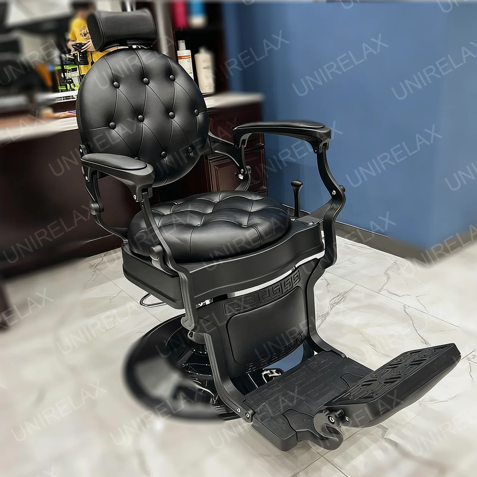 Modern Colorful Leather Round Base Salon Barber Chair Hydraulic Pump Reclining Lounge Furniture