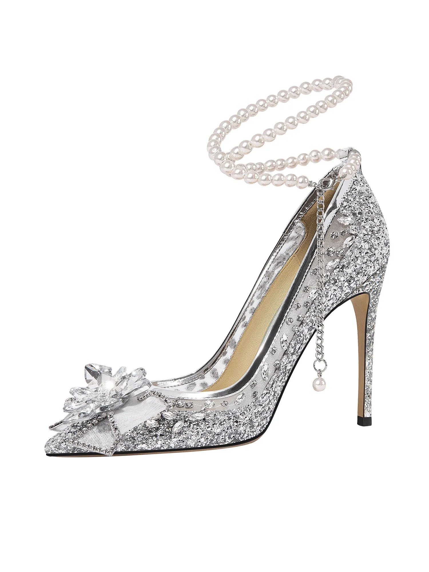 

Spring pointed sequin pearl rhinestone butterfly wedding shoes thin high-heeled banquet dress large size small size women's shoe