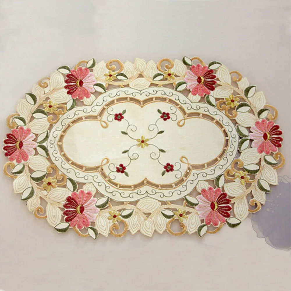 White Floral Lace Placemat Doily Embroidered Dining Bar Serving Tableware Decor Bar Table Decoration Accessories Mats Pads