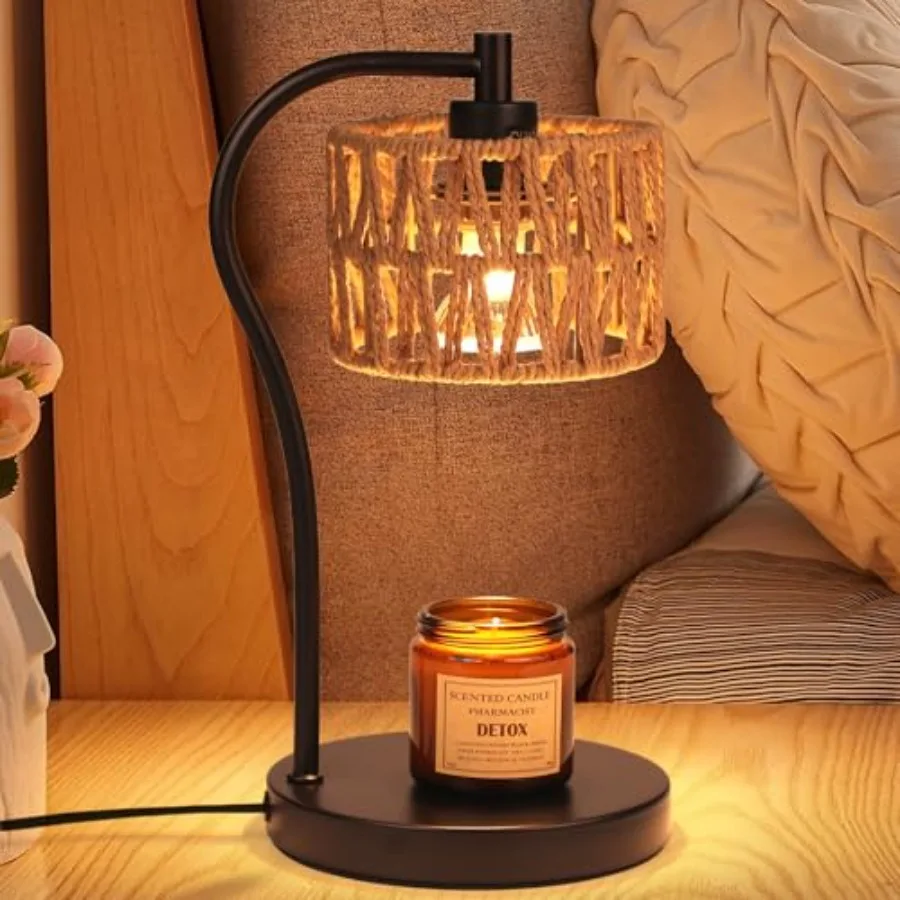 

Candle Warmer Lamp, Rattan Candle Heater with Light Bulbs, Dimmable and Timer Melt Warmer for Scented Jar Candles Aromatic Hold