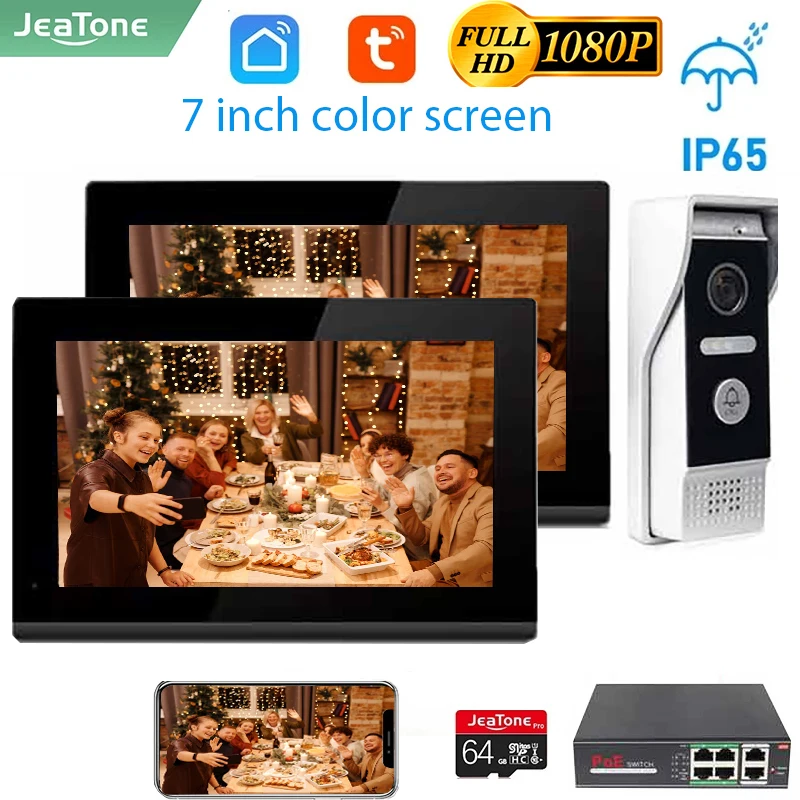 Jeatone Video Intercom Kit Tuya 7 Inch Video Intercom Doorphone Touch For Home Doorphone Tuya Smart Wifi 1080P Monitor Security