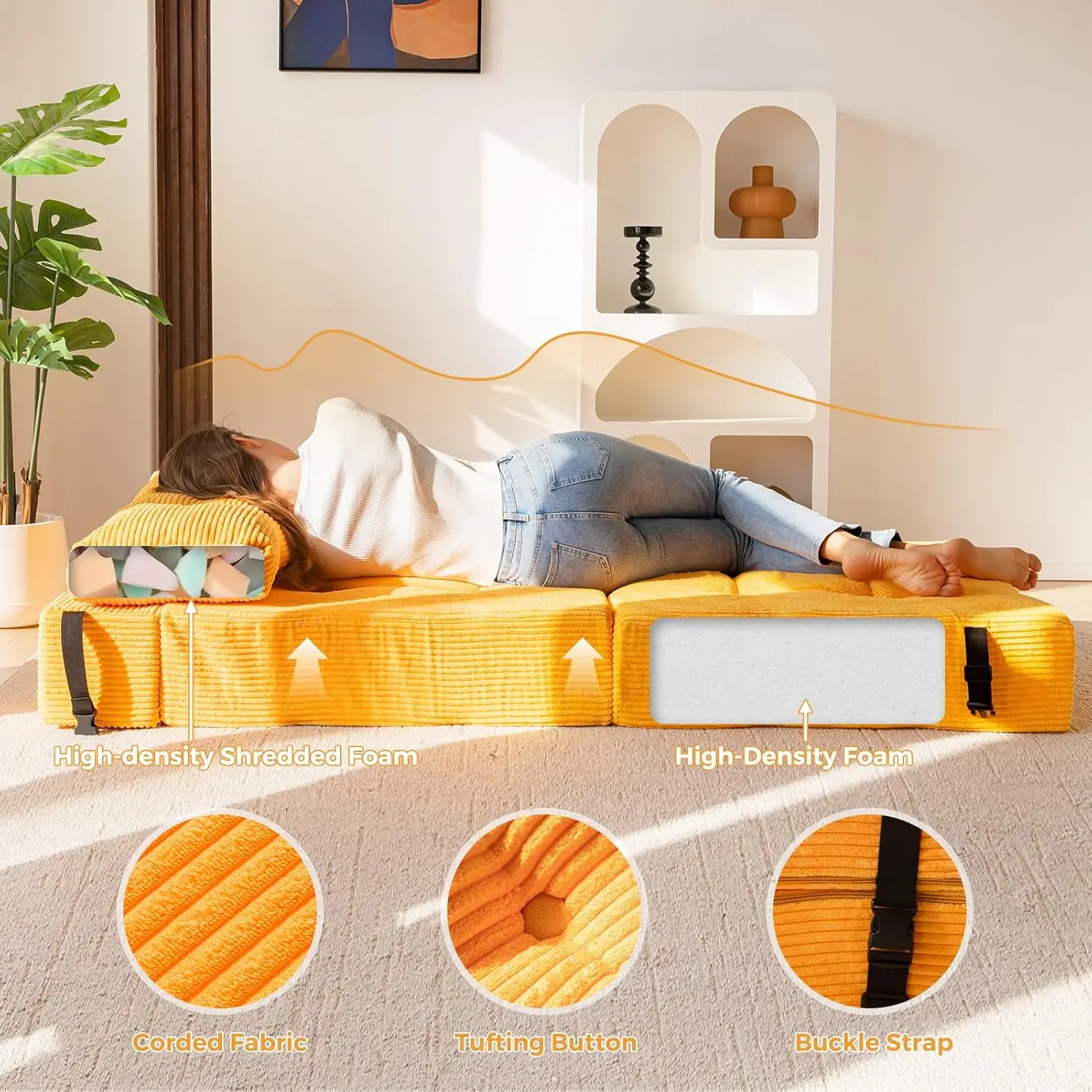 Folding Sofa Bed, Convertible Sofa Bed With High-Density Support Foam, Portable 4 In 1 Fold Out Chair To Floor Lounger,