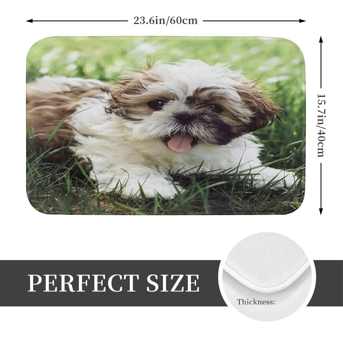 Cute Shih Tzu Dog Play In Grass Doormat Kitchen Entrance Home Floor Mat Non-slip Carpet Rug for Bedroom Footpad Mats