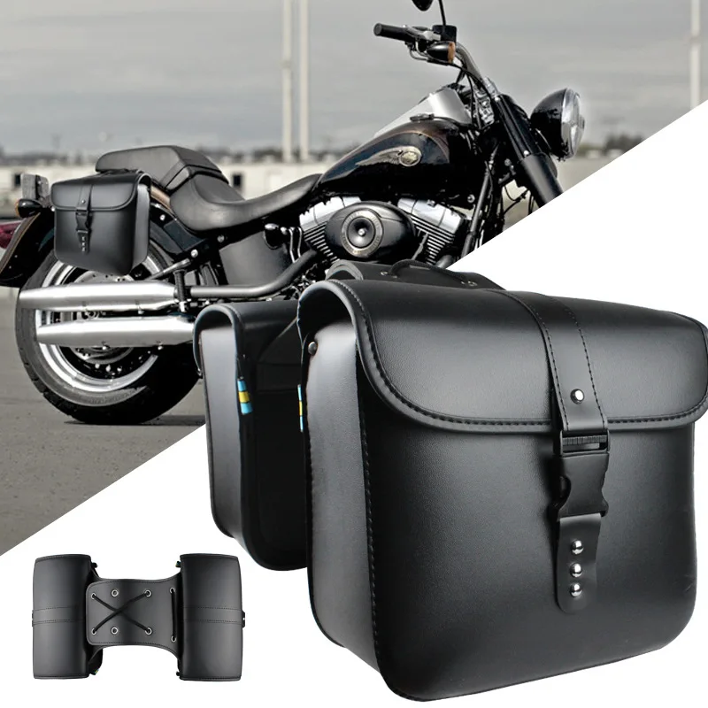 Retro Waterproof Motorcycle Dual Side Hanging Bags PU Leather Pannier Luggage For Cruiser Motorbike E-bike